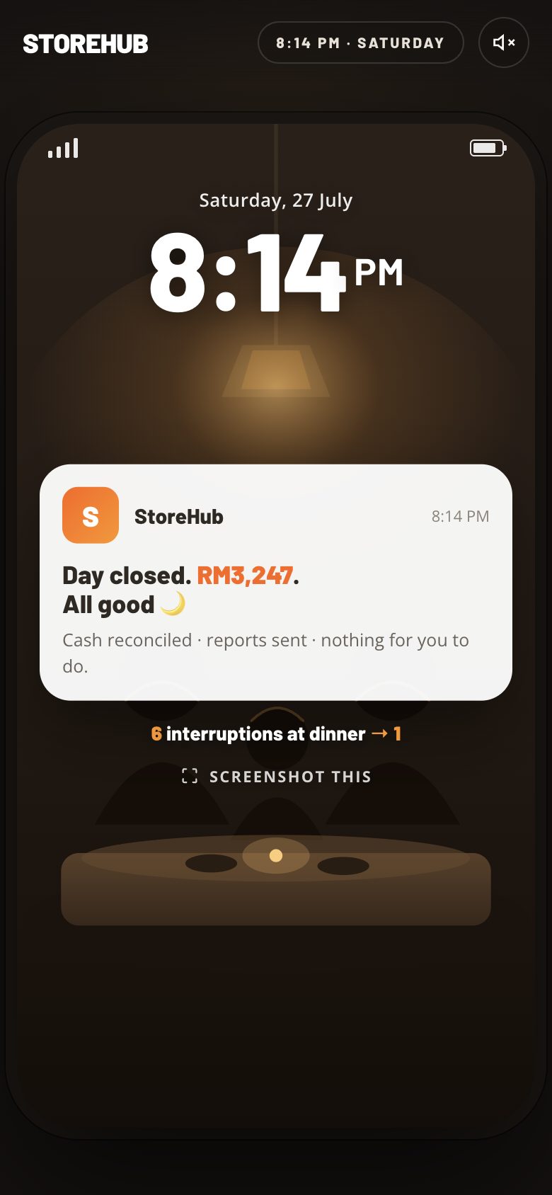 Lock Screen page — one calm StoreHub notification
