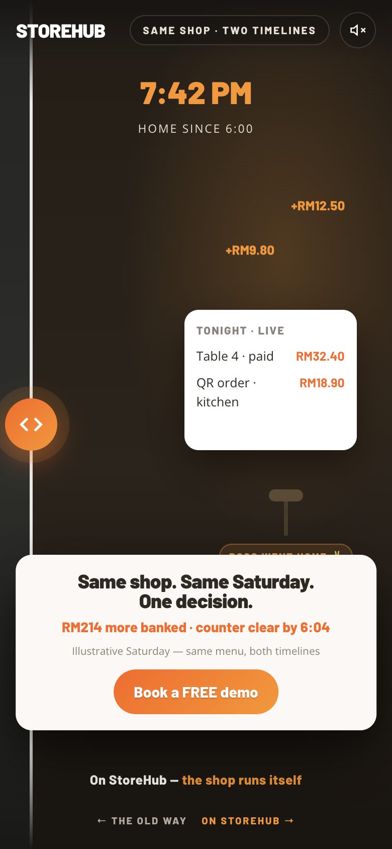 Sliding Doors page — curtain between two timelines