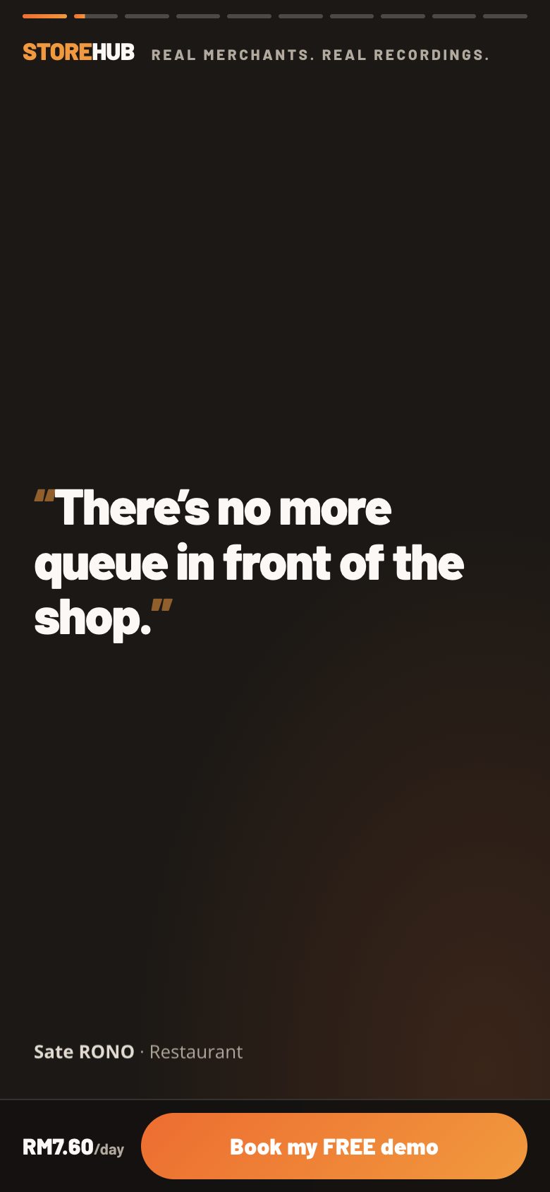 Stories — full-screen quote cards with progress bars
